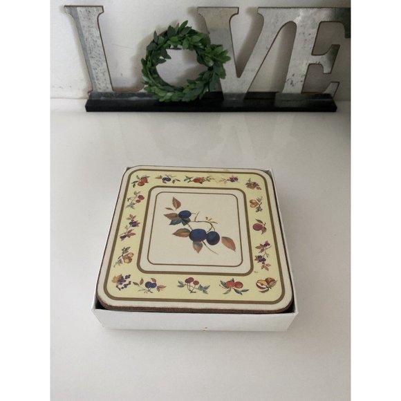Vintage Royal Worcester Evesham Cork Backed Coasters Set Of 6 In Box 4.25" w Box - Picture 9 of 16